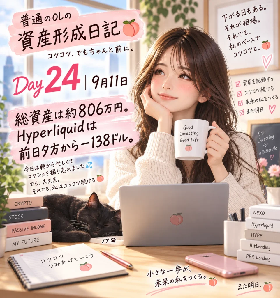Day24／9月11日｜総資産は約806万円。Hyperliquidは前日夕方から－138ドル