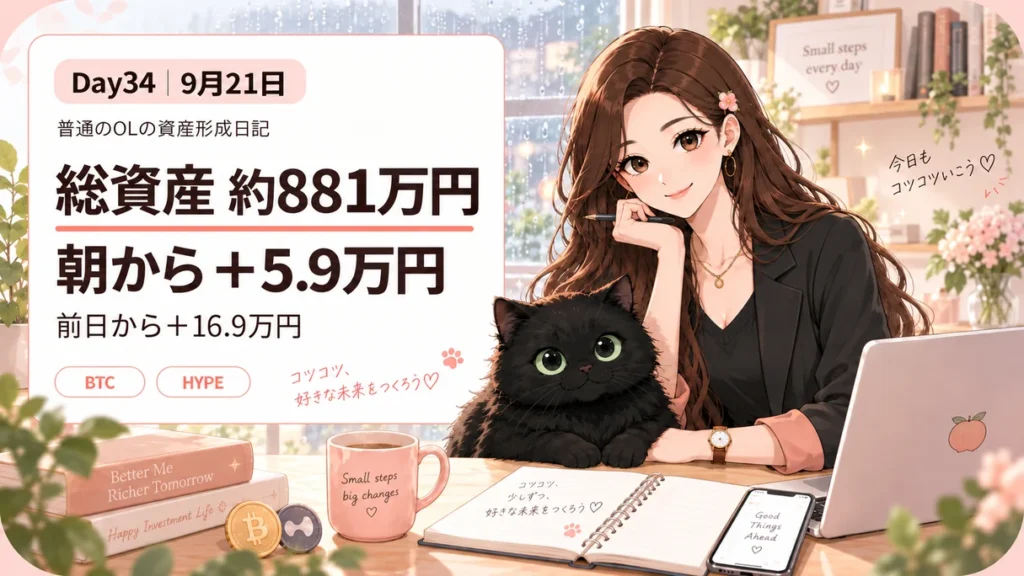 Day34 9月21日 総資産約881万円 朝から5.9万円増