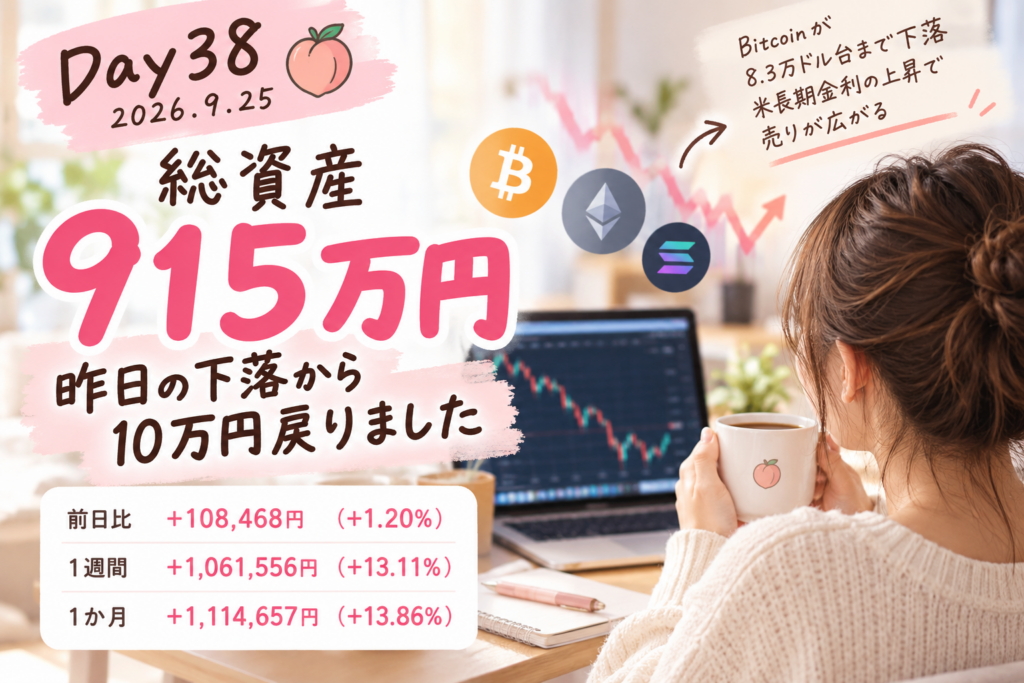 Day38 総資産915万円 昨日の下落から10万円戻りました