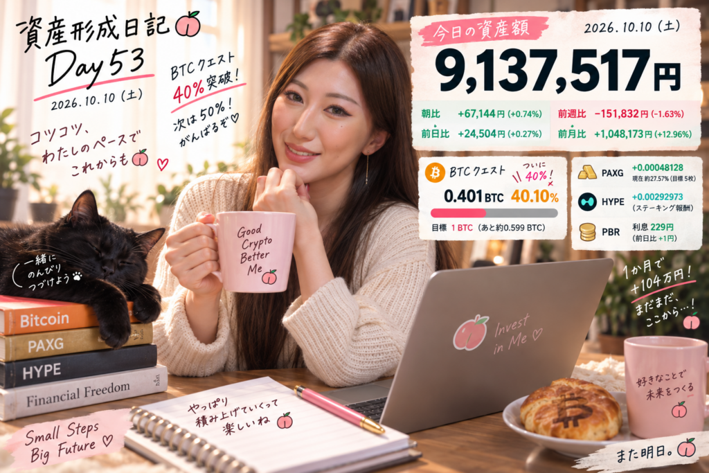 資産形成日記 Day53 2026年10月10日 総資産913万7517円 BTCクエスト40％突破